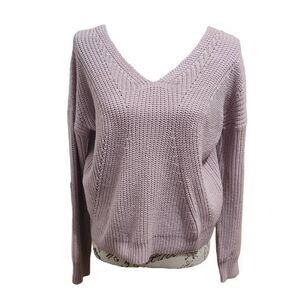 Poof Apparel Pink Double VNeck Sweater-Size Small